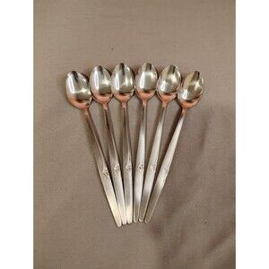 Set of 6 Stainless Steel Soda Iced Tea Spoons Japan Floral 7.5 inches